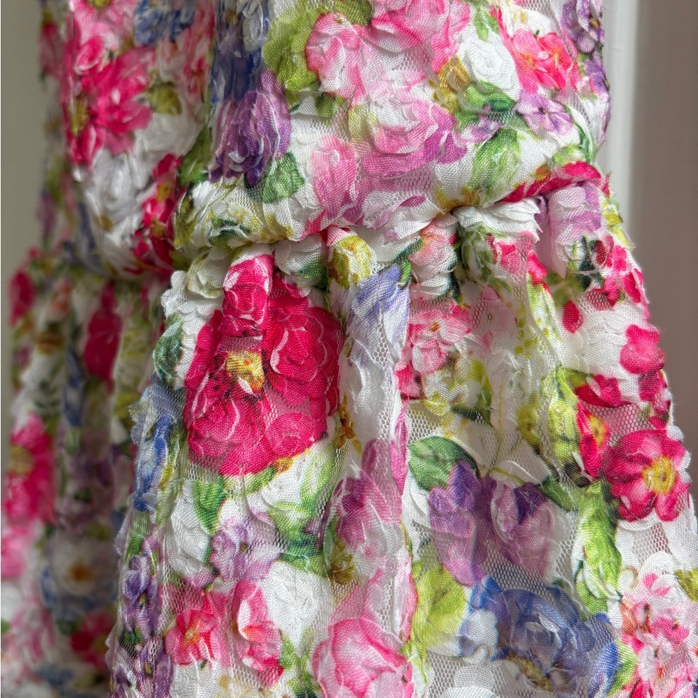 Mayoral Girls 3T Floral Textured Mesh Dress | Puff Sleeve | Size 98cm